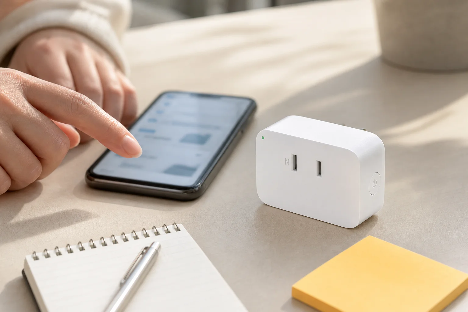 スマートプラグの価格をスマートフォンで確認しているイメージ