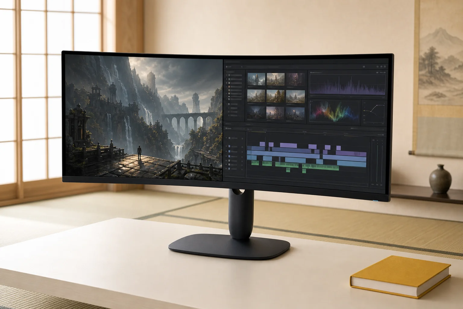 Dell AW3425DWの設置まわりを確認するイメージ