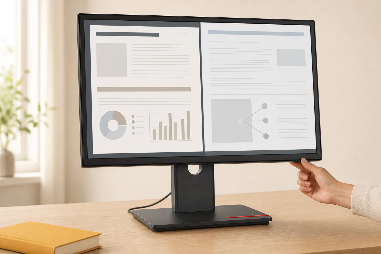 Lenovo ThinkVision T27QD-40の設置まわりを確認するイメージ