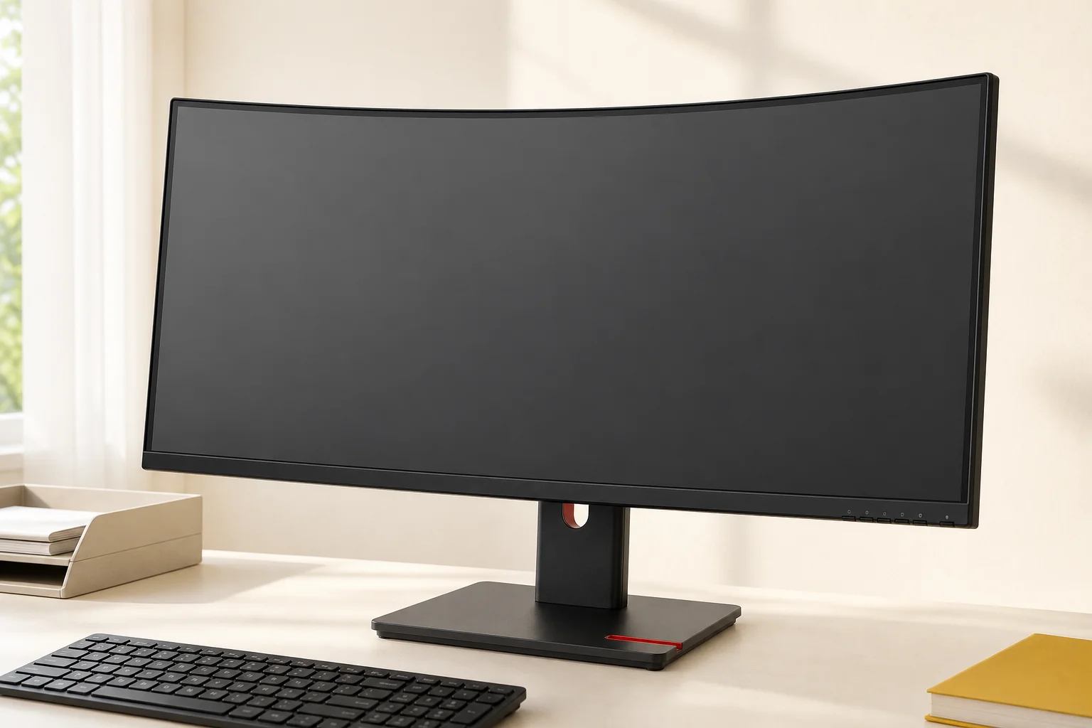 Lenovo ThinkVision T34WD-40の設置まわりを確認するイメージ